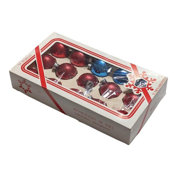 St Nicholas Brand Glass Round Ornaments 15 Pk Christmas 1.5" Red/Blue - Picture 4 of 6